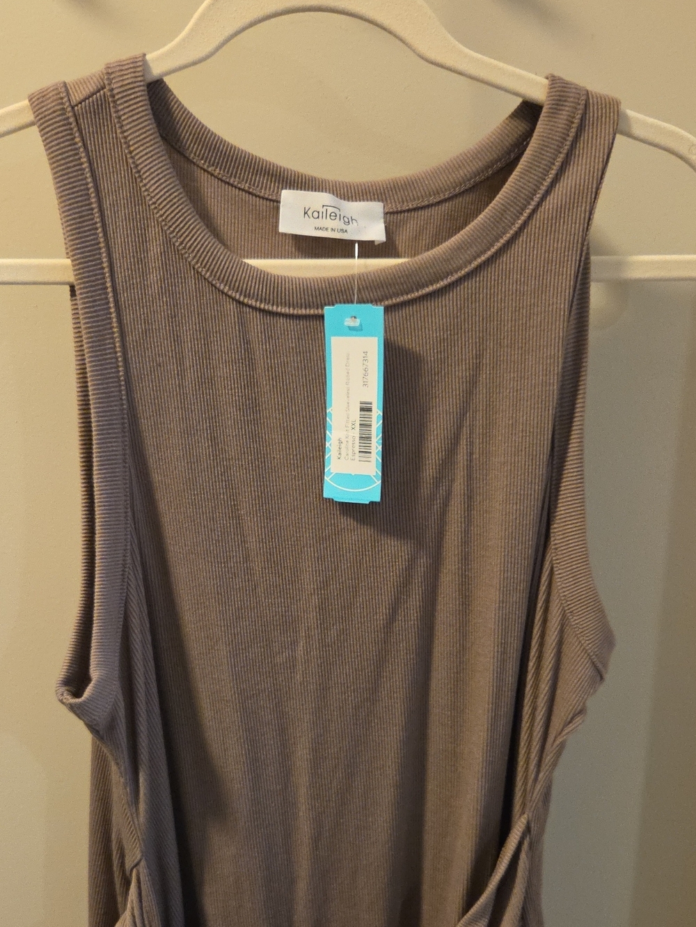 Kaileigh Sleeveless Ribbed Tank Top in Taupe Gray